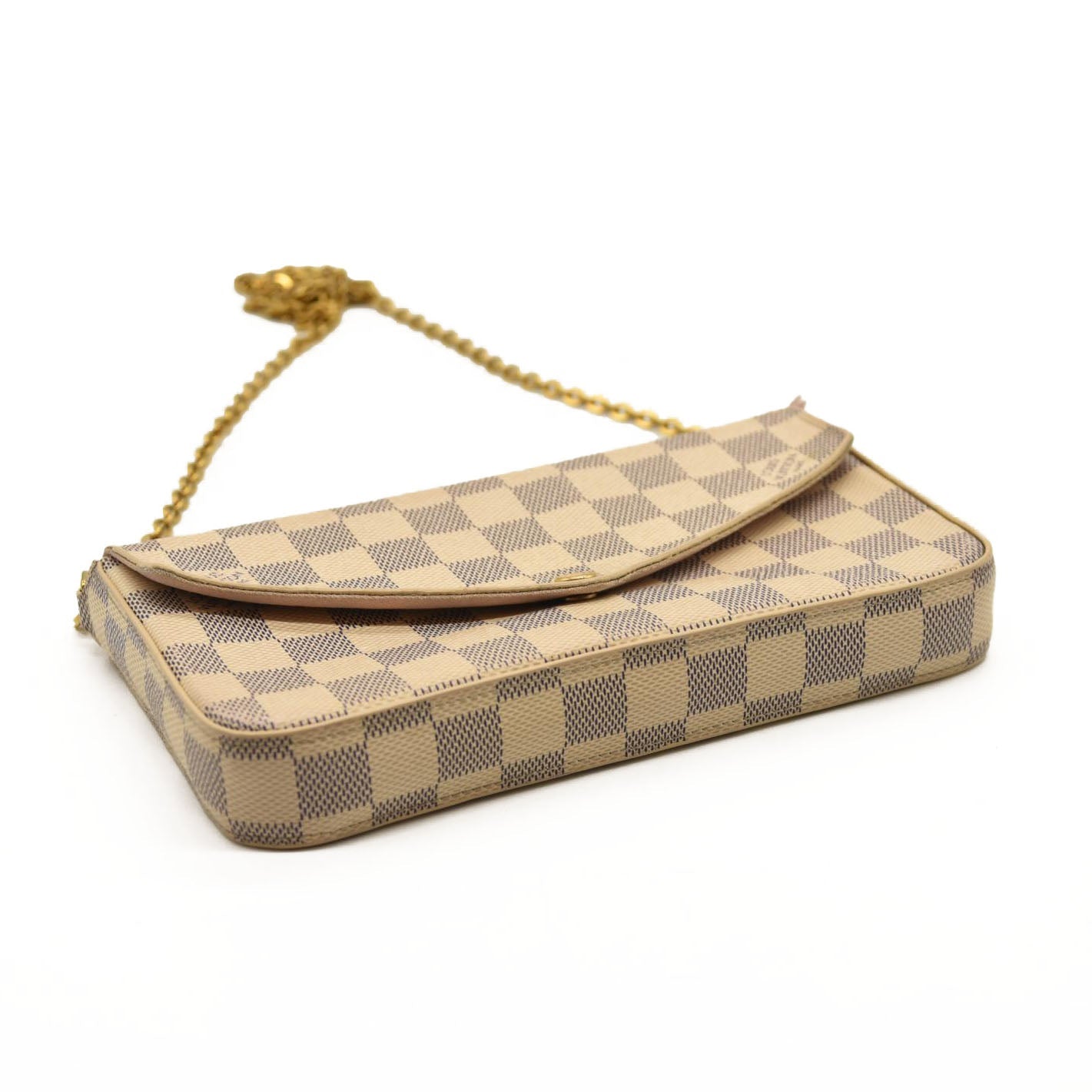 MI3158 LOUIS VUITTON Damier Azur Pochette Felicie Chain Wallet Rose Ballerine
