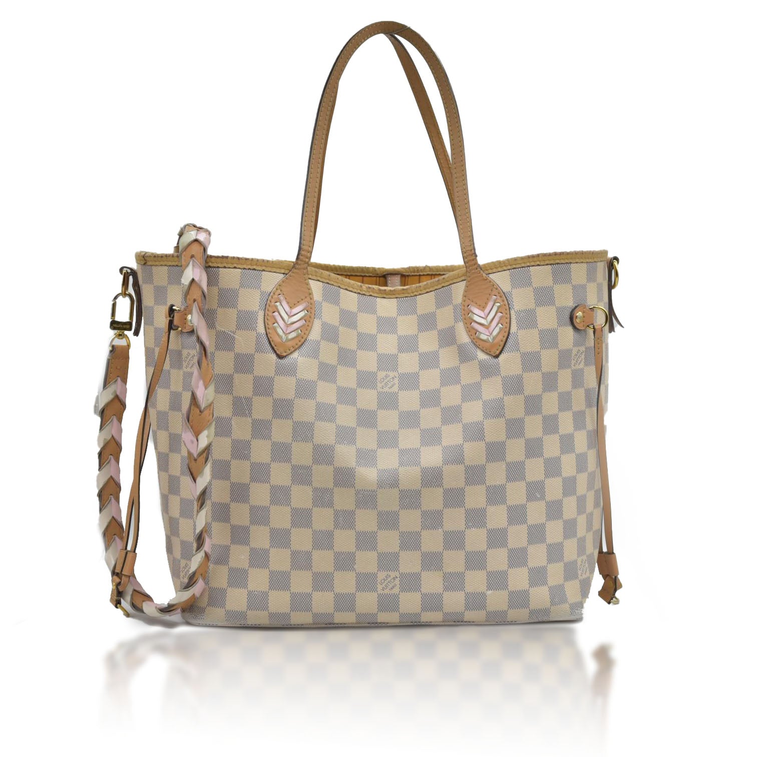 $2500 Louis Vuitton Damier Azur Braided Neverfull MM Tote