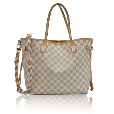 $2500 Louis Vuitton Damier Azur Braided Neverfull MM Tote
