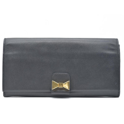 $470 Chloe Ribbon Leather Long Bifold Wallet Purse Black CONSIGNMENT 10020945