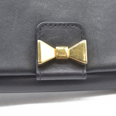 Chloe Ribbon Leather Long Bifold Wallet Purse Black CONSIGNMENT
