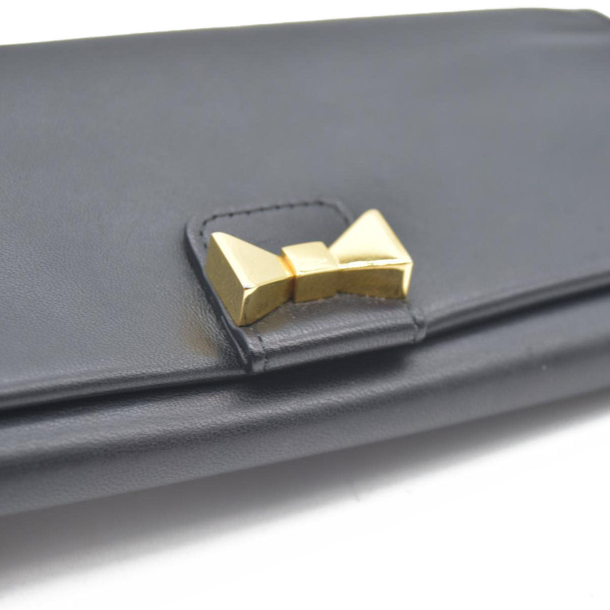 Chloe Ribbon Leather Long Bifold Wallet Purse Black CONSIGNMENT