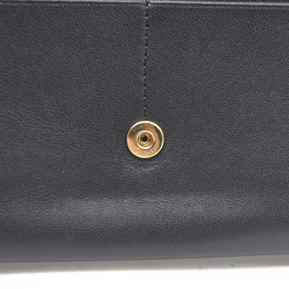 $470 Chloe Ribbon Leather Long Bifold Wallet Purse Black CONSIGNMENT 10020945
