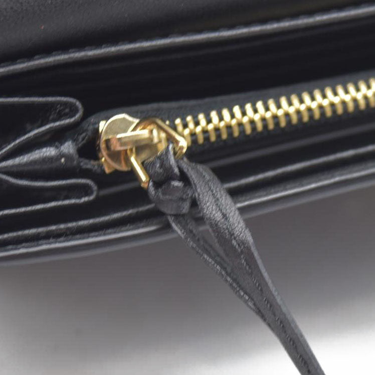 $470 Chloe Ribbon Leather Long Bifold Wallet Purse Black CONSIGNMENT 10020945