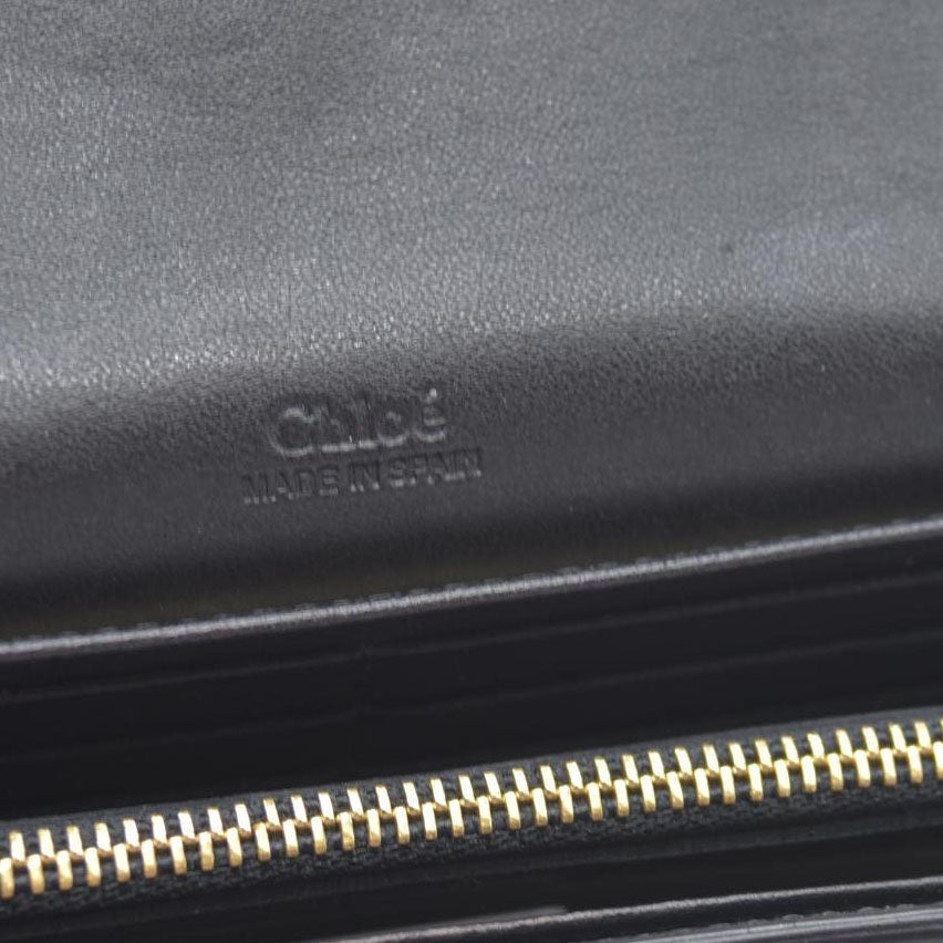 Chloe Ribbon Leather Long Bifold Wallet Purse Black CONSIGNMENT