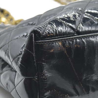CHANEL Matelasse Chain Shoulder Bag Patent leather Black Gold CC