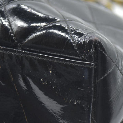 CHANEL Matelasse Chain Shoulder Bag Patent leather Black Gold CC