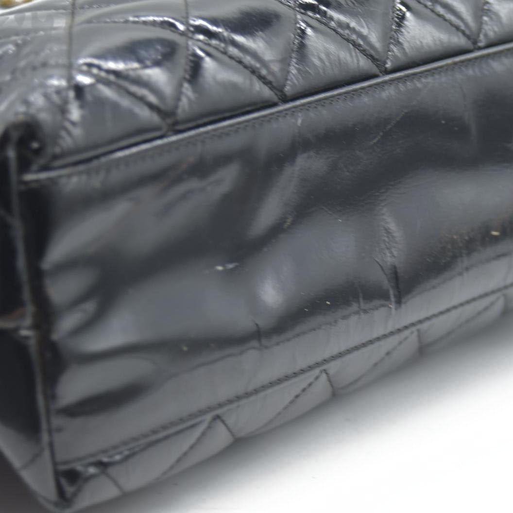 CHANEL Matelasse Chain Shoulder Bag Patent leather Black Gold CC