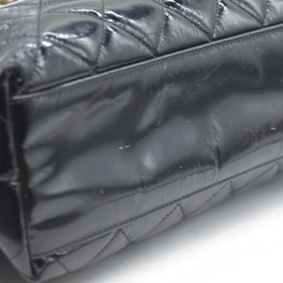 CHANEL Matelasse Chain Shoulder Bag Patent leather Black Gold CC