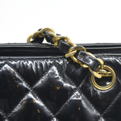 CHANEL Matelasse Chain Shoulder Bag Patent leather Black Gold CC