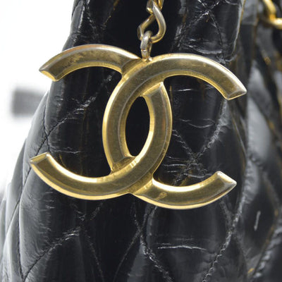 CHANEL Matelasse Chain Shoulder Bag Patent leather Black Gold CC