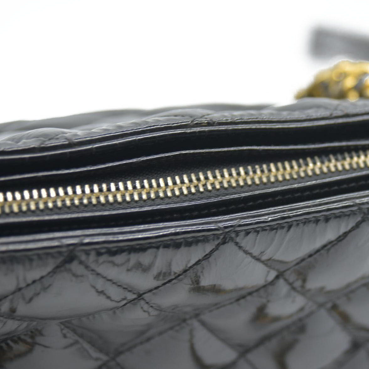 CHANEL Matelasse Chain Shoulder Bag Patent leather Black Gold CC