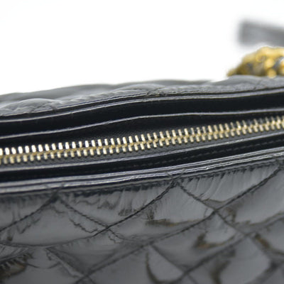 CHANEL Matelasse Chain Shoulder Bag Patent leather Black Gold CC