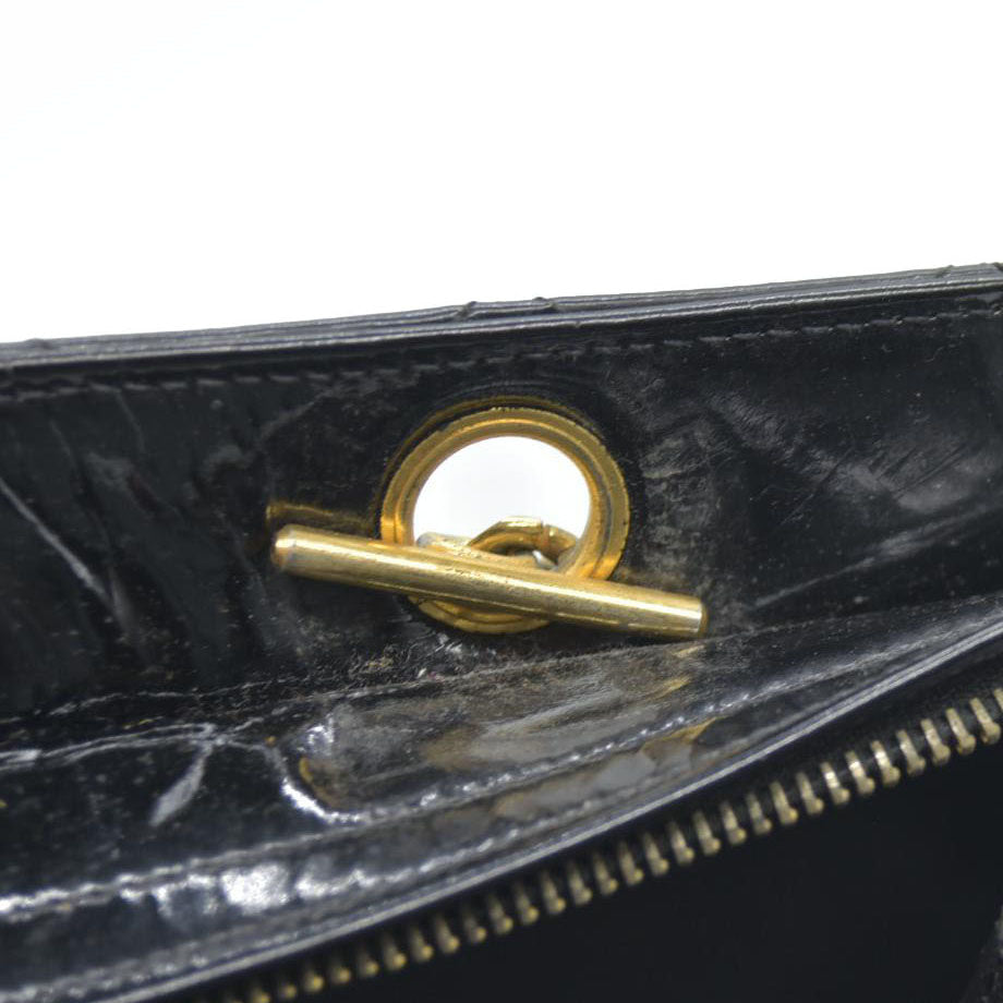 CHANEL Matelasse Chain Shoulder Bag Patent leather Black Gold CC