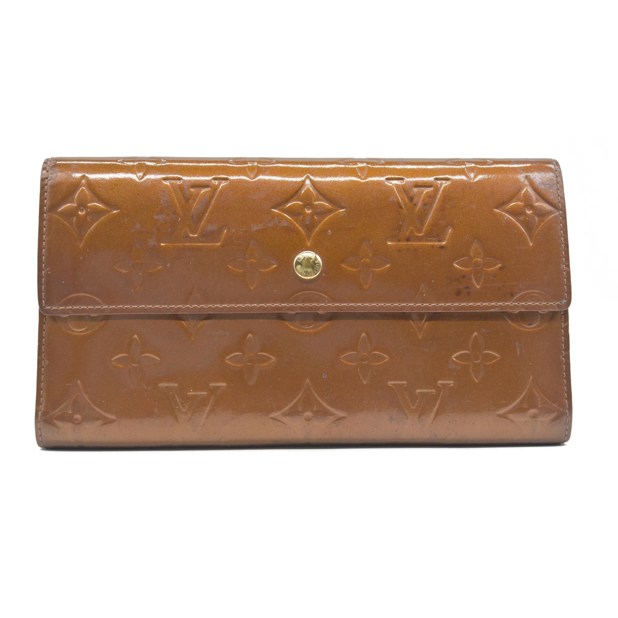 $840 LOUIS VUITTON Monogram Vernis Porte Tresor International Trifold Wallet