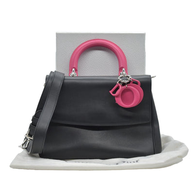 $6100 Christian Dior Smooth Calfskin Small Bi-Color Be Dior Flap Black Pink CONSIGNMET