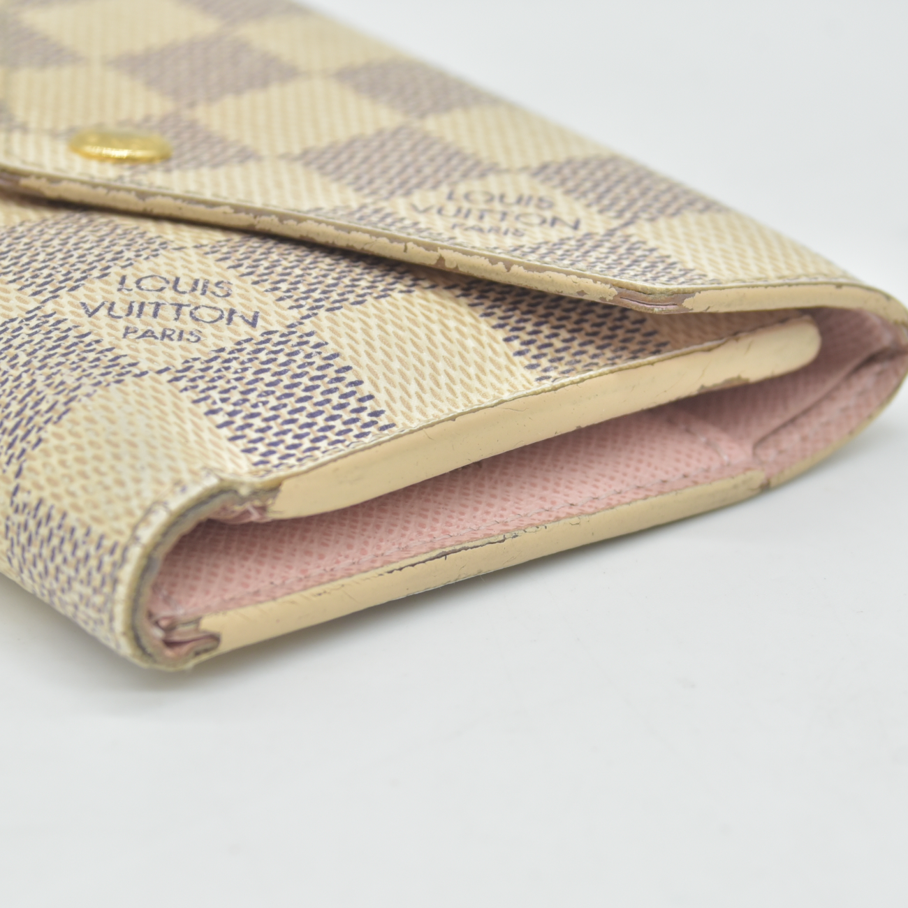 $625 2019 Louis Vuitton Damier Azur Rose Ballerine Victorine Wallet White Pink  FH4179