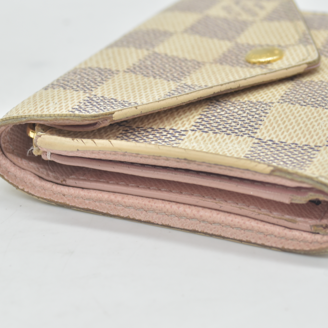 $625 2019 Louis Vuitton Damier Azur Rose Ballerine Victorine Wallet White Pink  FH4179
