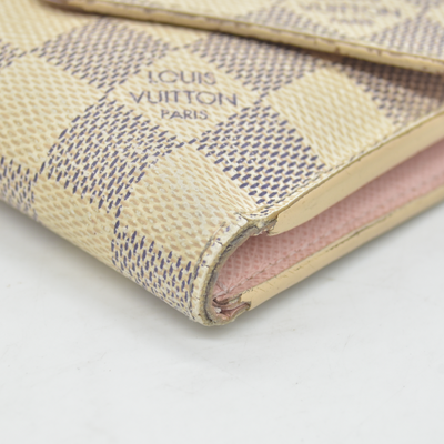 $625 2019 Louis Vuitton Damier Azur Rose Ballerine Victorine Wallet White Pink  FH4179