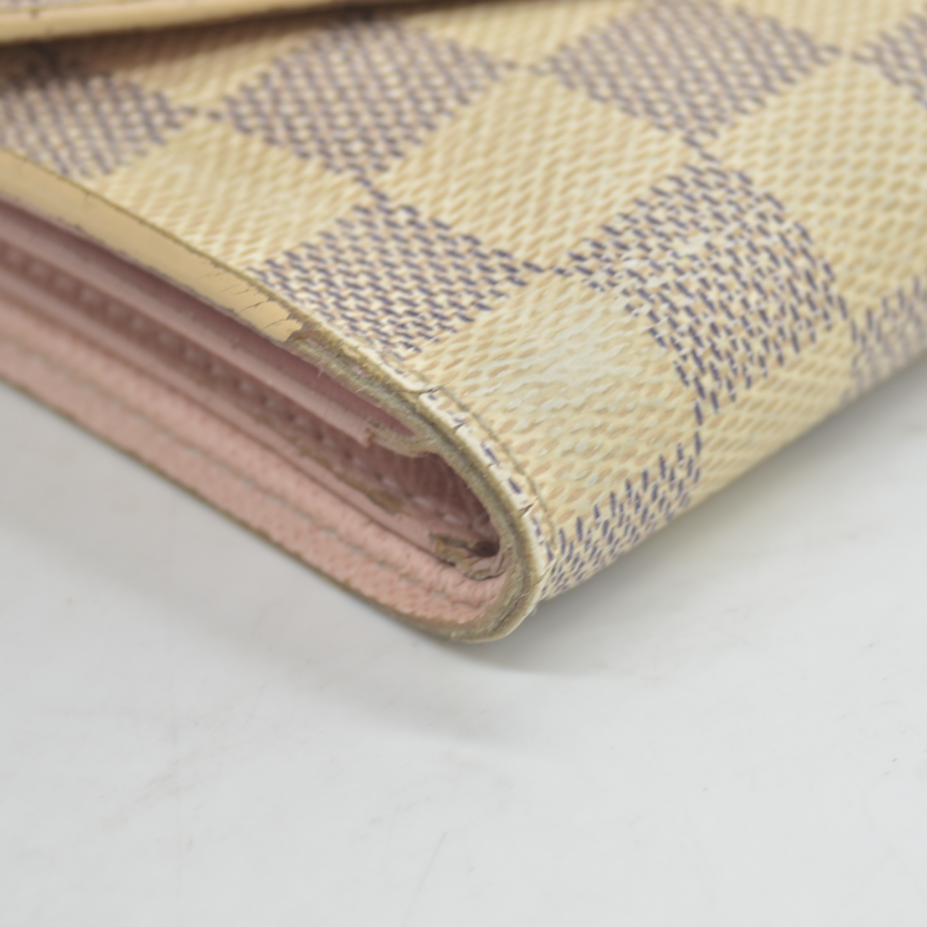 $625 2019 Louis Vuitton Damier Azur Rose Ballerine Victorine Wallet White Pink  FH4179