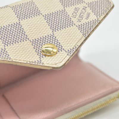 $625 2019 Louis Vuitton Damier Azur Rose Ballerine Victorine Wallet White Pink  FH4179