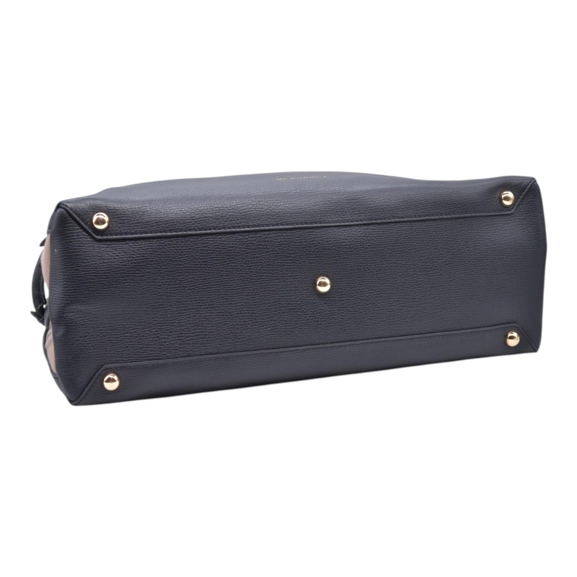 $1490 BURBERRY Grainy Leather House Check Medium Banner Tote Black CONSIGNMENT 10021501