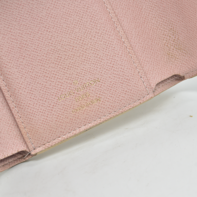 $625 2019 Louis Vuitton Damier Azur Rose Ballerine Victorine Wallet White Pink  FH4179