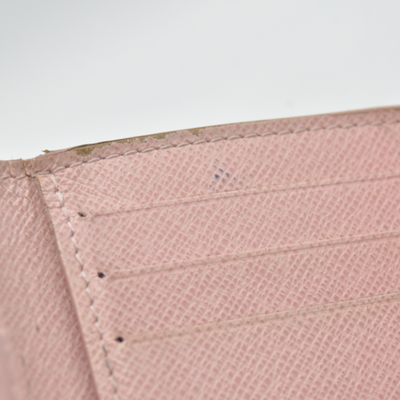 $625 2019 Louis Vuitton Damier Azur Rose Ballerine Victorine Wallet White Pink  FH4179