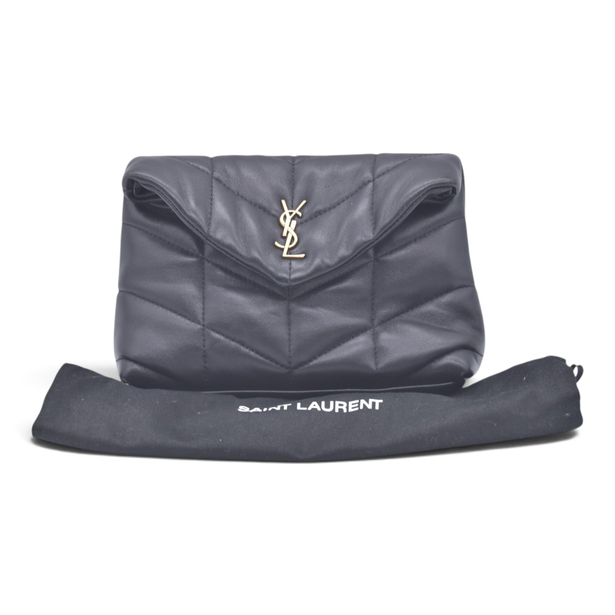 $850 SAINT LAURENT Black Quilted Leather Loulou Puffer Pouch CONSIGNMENT 10021500