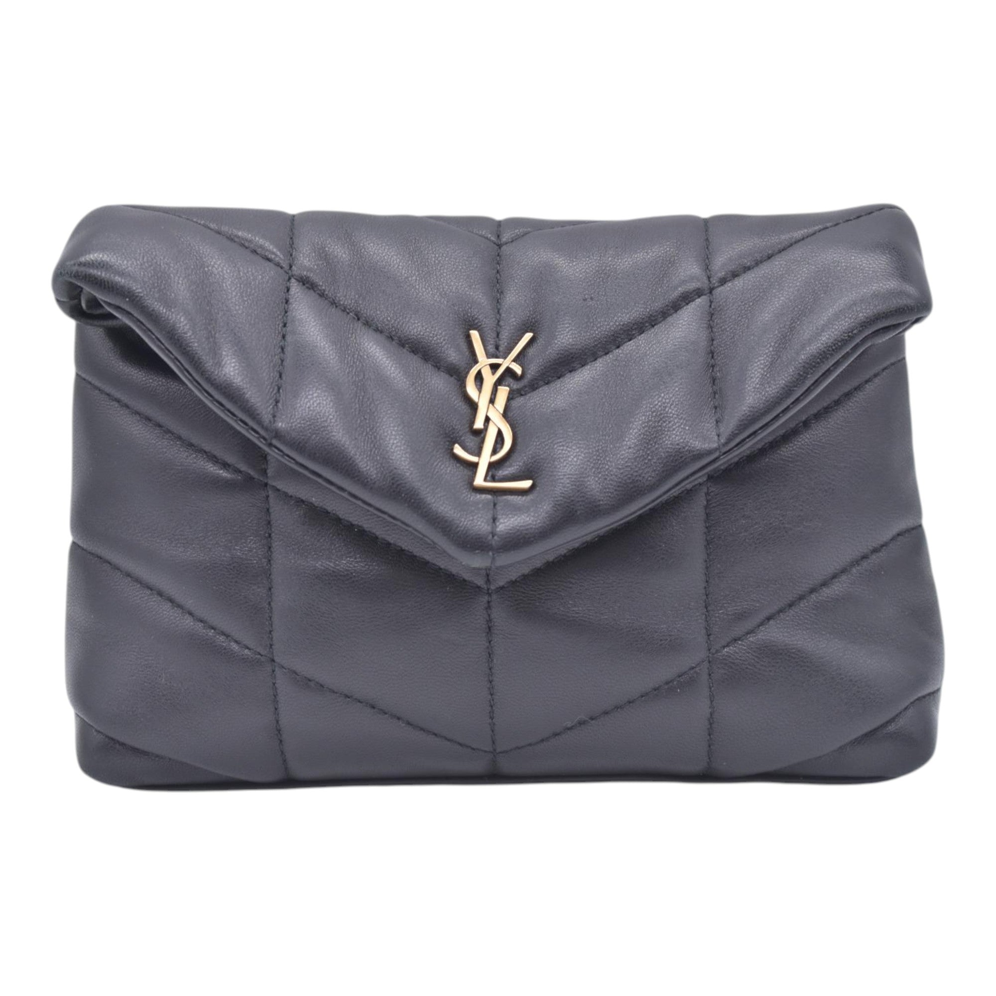 $850 SAINT LAURENT Black Quilted Leather Loulou Puffer Pouch CONSIGNMENT 10021500