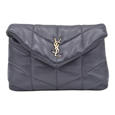 $850 SAINT LAURENT Black Quilted Leather Loulou Puffer Pouch CONSIGNMENT 10021500