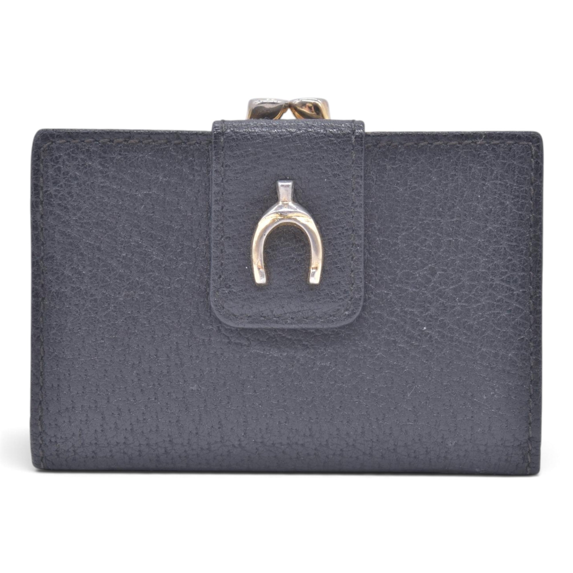 $300 GUCCI Vintage Leather Horseshoe Kisslock French Purse Wallet Black CONSIGNMENT 10021496
