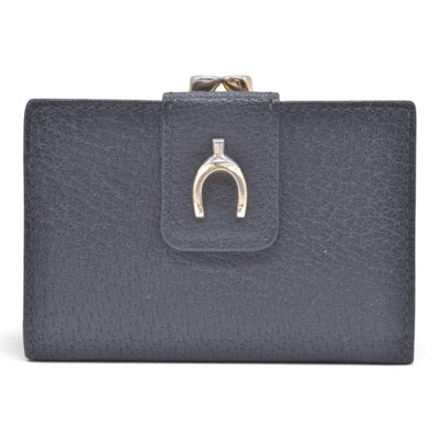 $300 GUCCI Vintage Leather Horseshoe Kisslock French Purse Wallet Black CONSIGNMENT 10021496