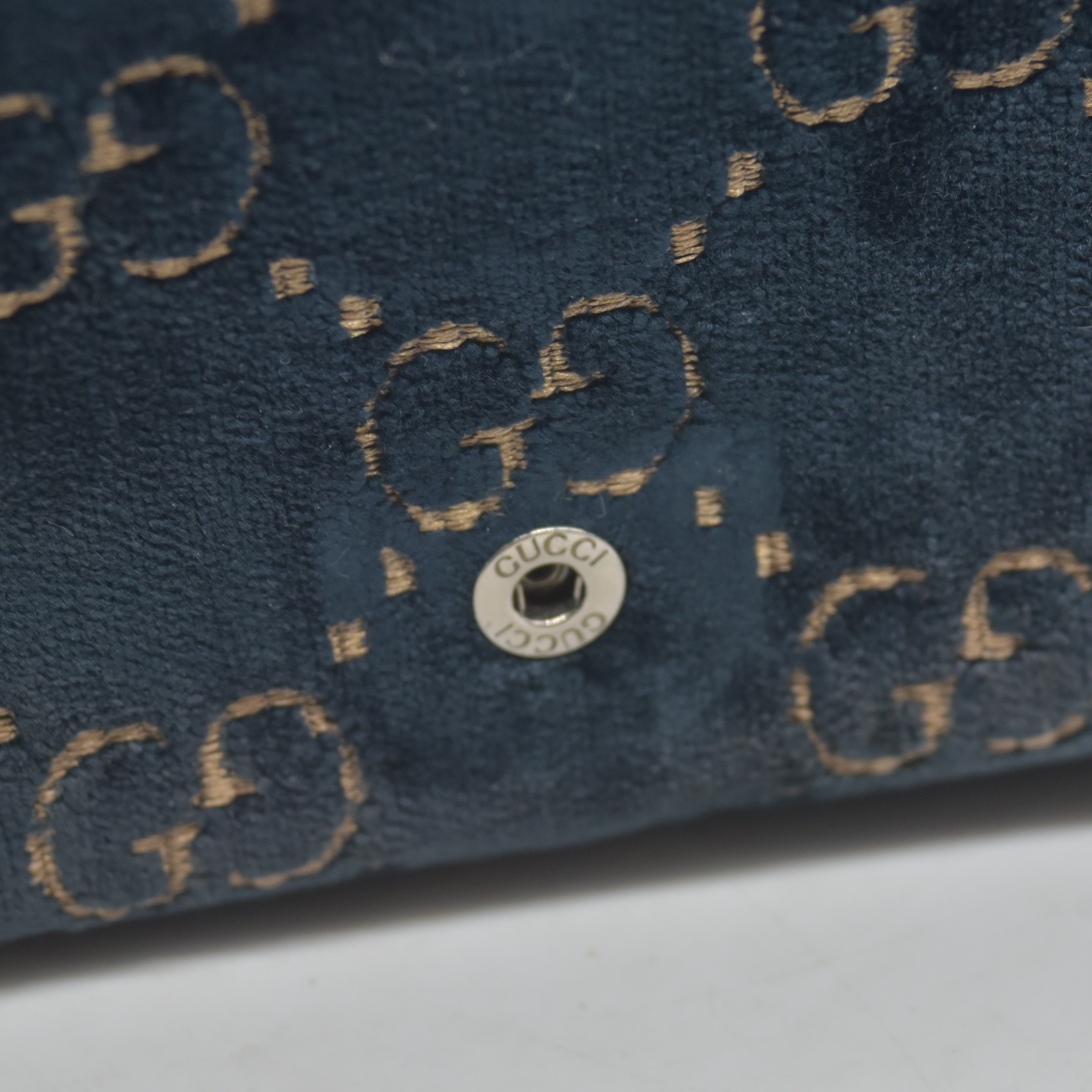 $1650 Gucci Velvet Crystal GG Monogram Mini Dionysus Chain Wallet Blue Beige Black