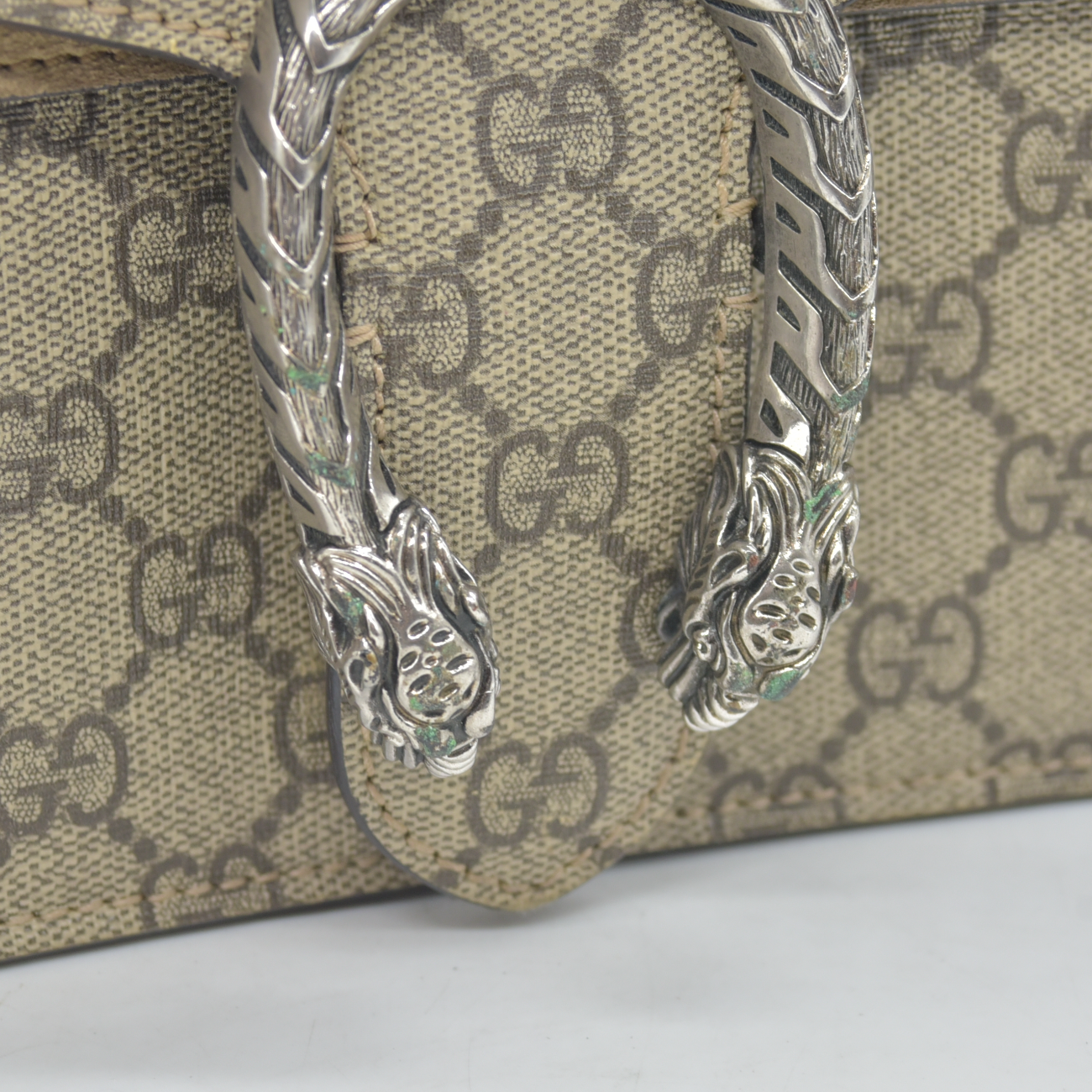 $3350 GUCCI GG Supreme Monogram Suede Small Dionysus Shoulder Bag Beige Ebony Taupe