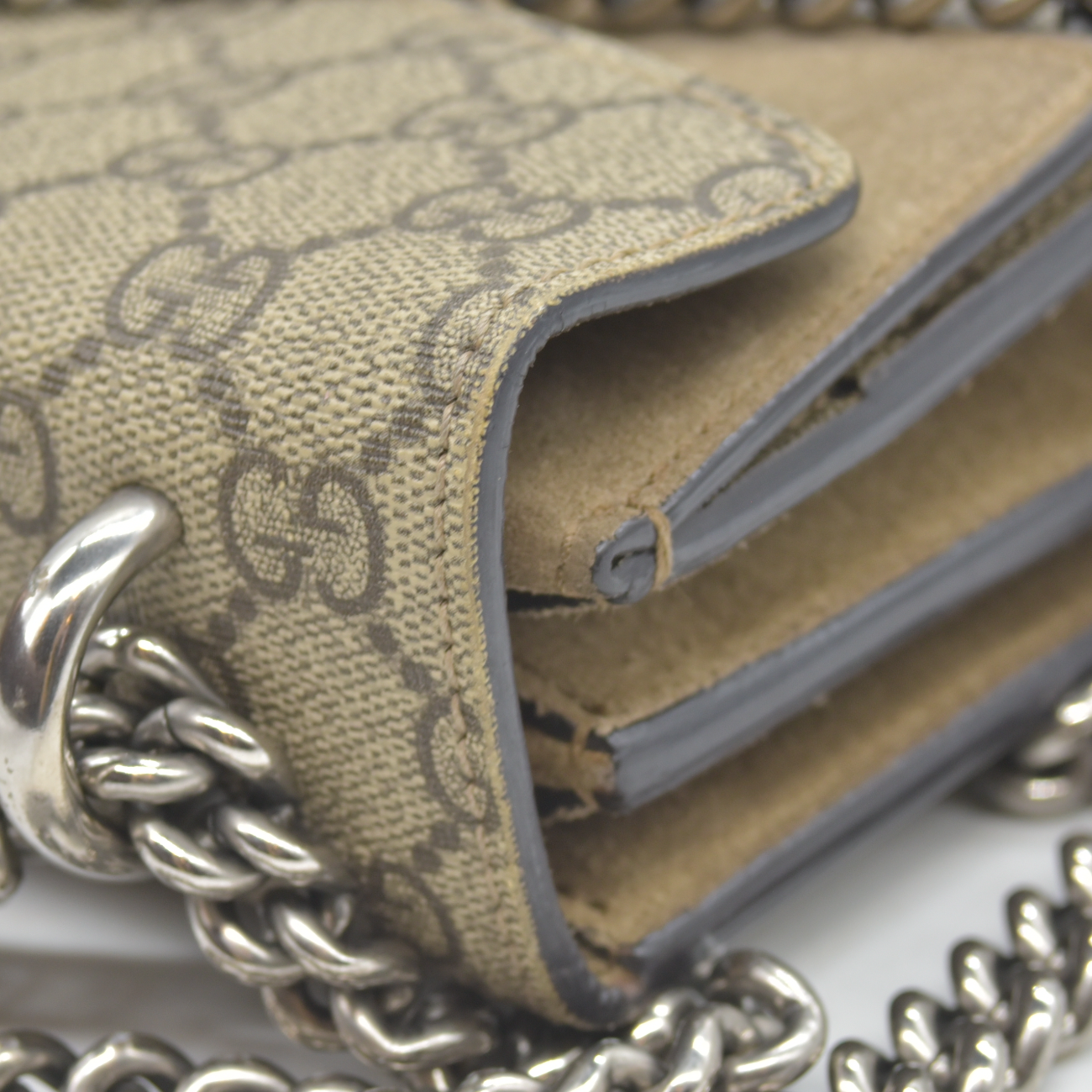 $3350 GUCCI GG Supreme Monogram Suede Small Dionysus Shoulder Bag Beige Ebony Taupe