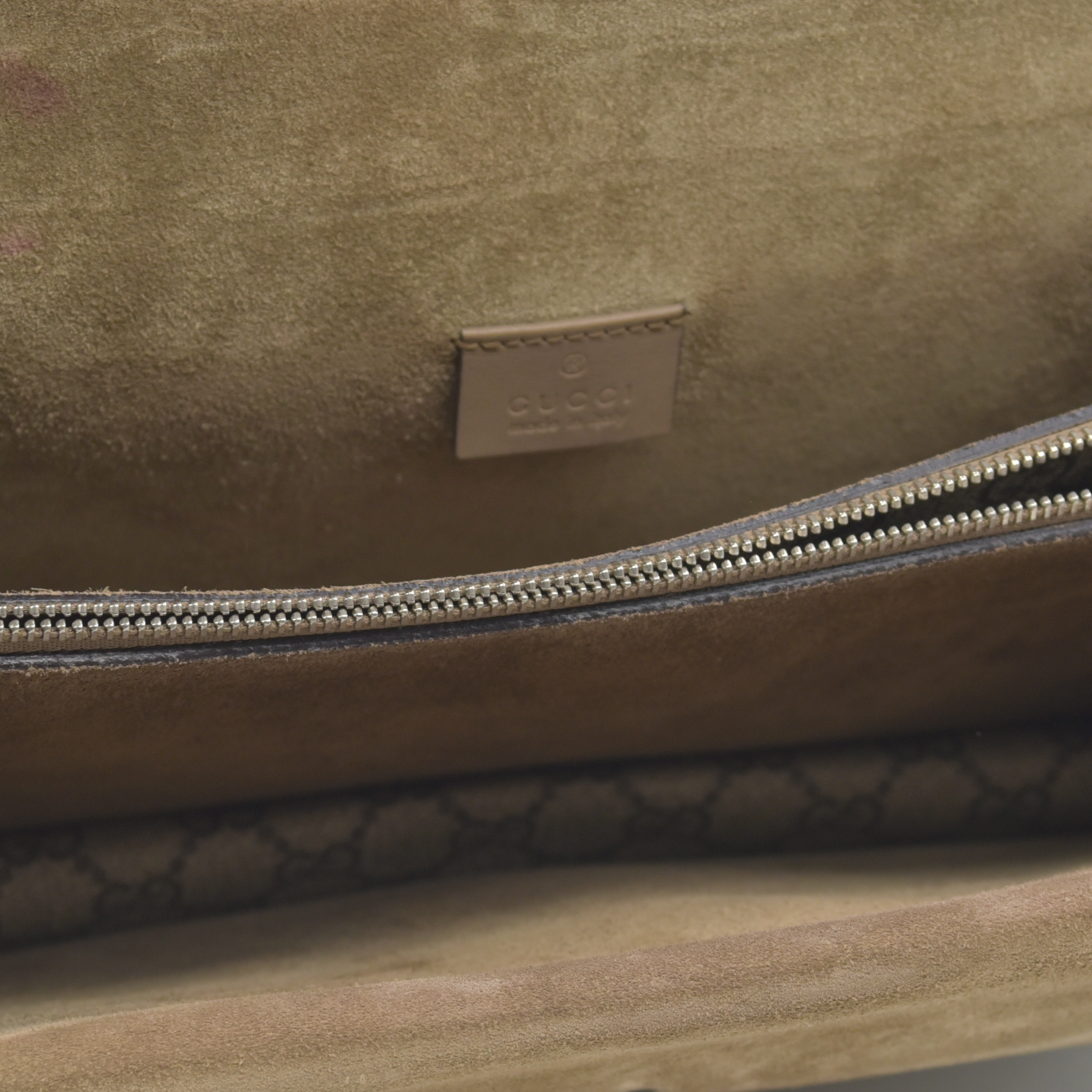$3350 GUCCI GG Supreme Monogram Suede Small Dionysus Shoulder Bag Beige Ebony Taupe
