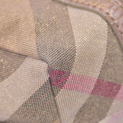 $890 BURBERRY House Check Metallic Lurex Bowling Satchel Bag Beige CONSIGNMENT 10021503