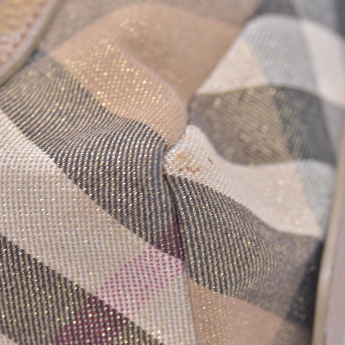$890 BURBERRY House Check Metallic Lurex Bowling Satchel Bag Beige CONSIGNMENT 10021503