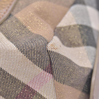 $890 BURBERRY House Check Metallic Lurex Bowling Satchel Bag Beige CONSIGNMENT 10021503