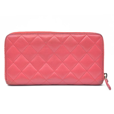 CHANEL Quilted Matelasse CC Logo Lambskin Zip Around Long Wallet Pink