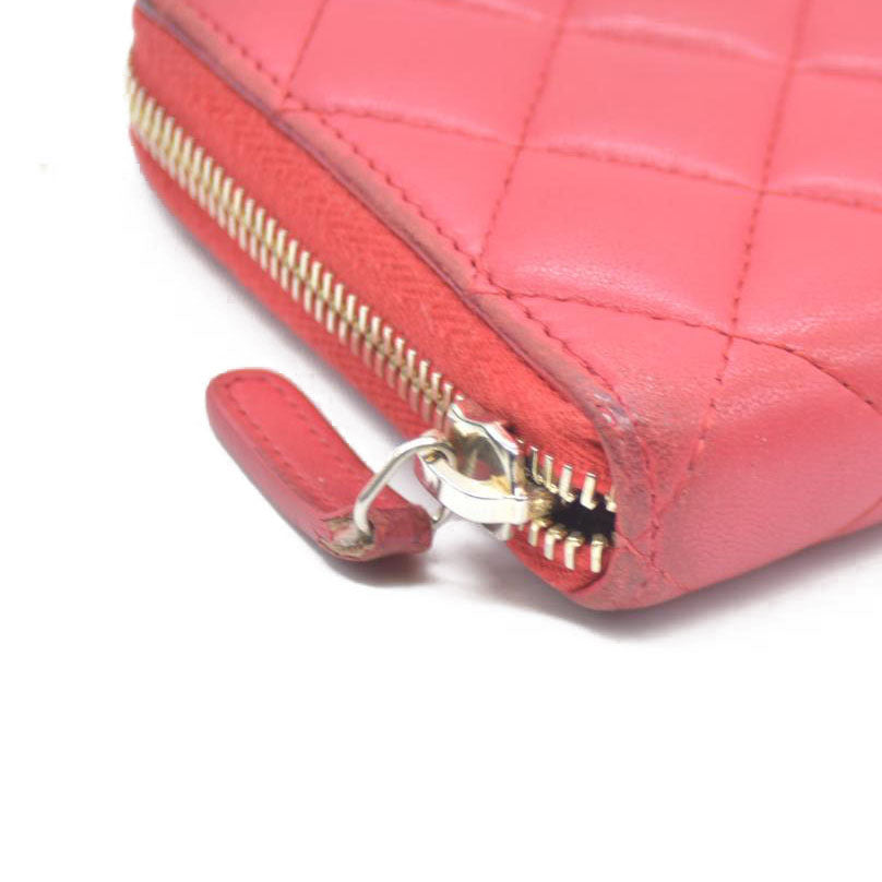 CHANEL Quilted Matelasse CC Logo Lambskin Zip Around Long Wallet Pink