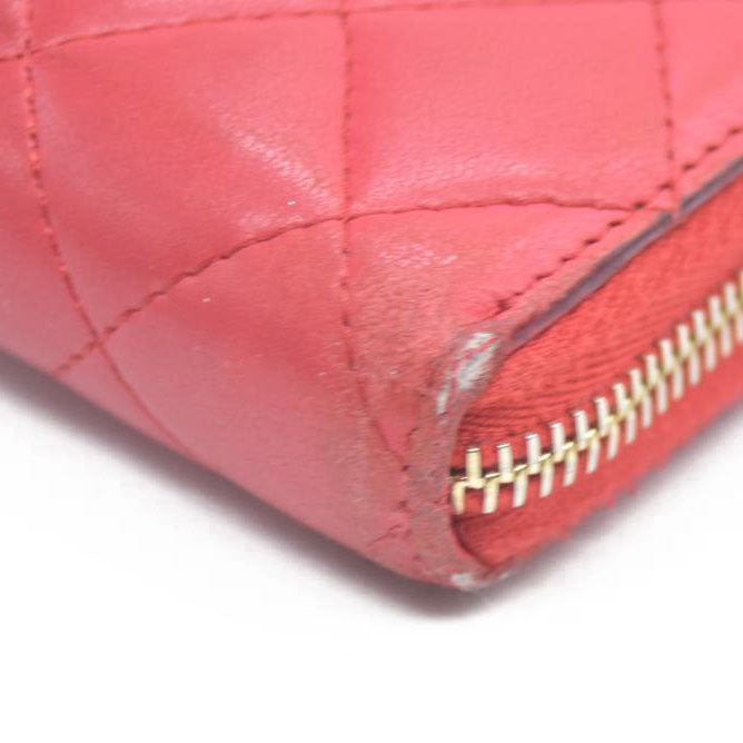 CHANEL Quilted Matelasse CC Logo Lambskin Zip Around Long Wallet Pink