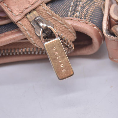 $1150 CELINE Macadam Metallic Lurex Denim Studded Shoulder Bag Rose Gold CONSIGNMENT 10021493