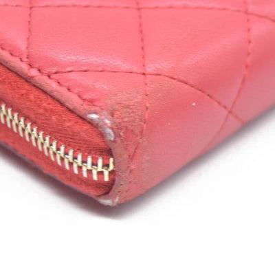 CHANEL Quilted Matelasse CC Logo Lambskin Zip Around Long Wallet Pink
