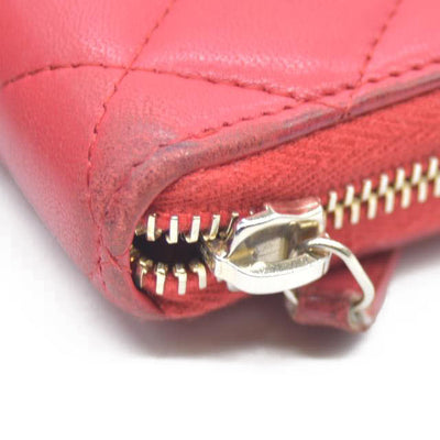CHANEL Quilted Matelasse CC Logo Lambskin Zip Around Long Wallet Pink