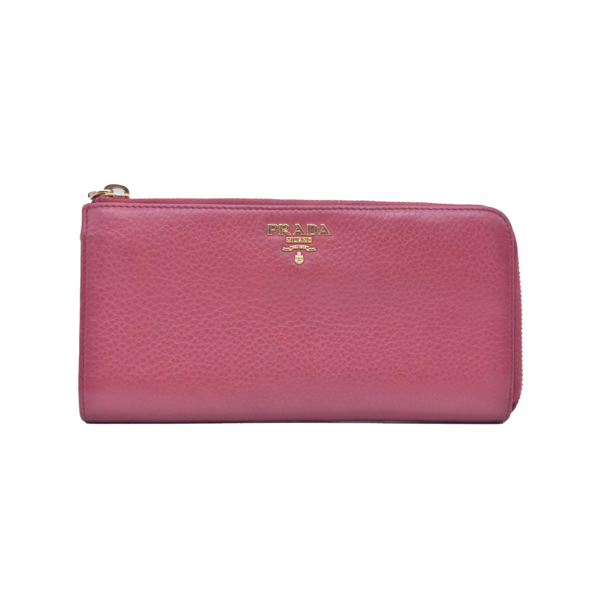 $680 PRADA Vitello Phenix L-Zip Continental Wallet Peonia CONSIGNMENT