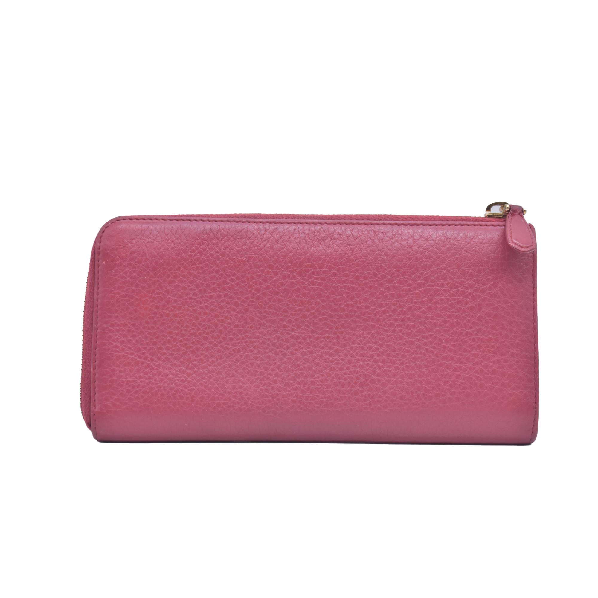 $680 PRADA Vitello Phenix L-Zip Continental Wallet Peonia CONSIGNMENT