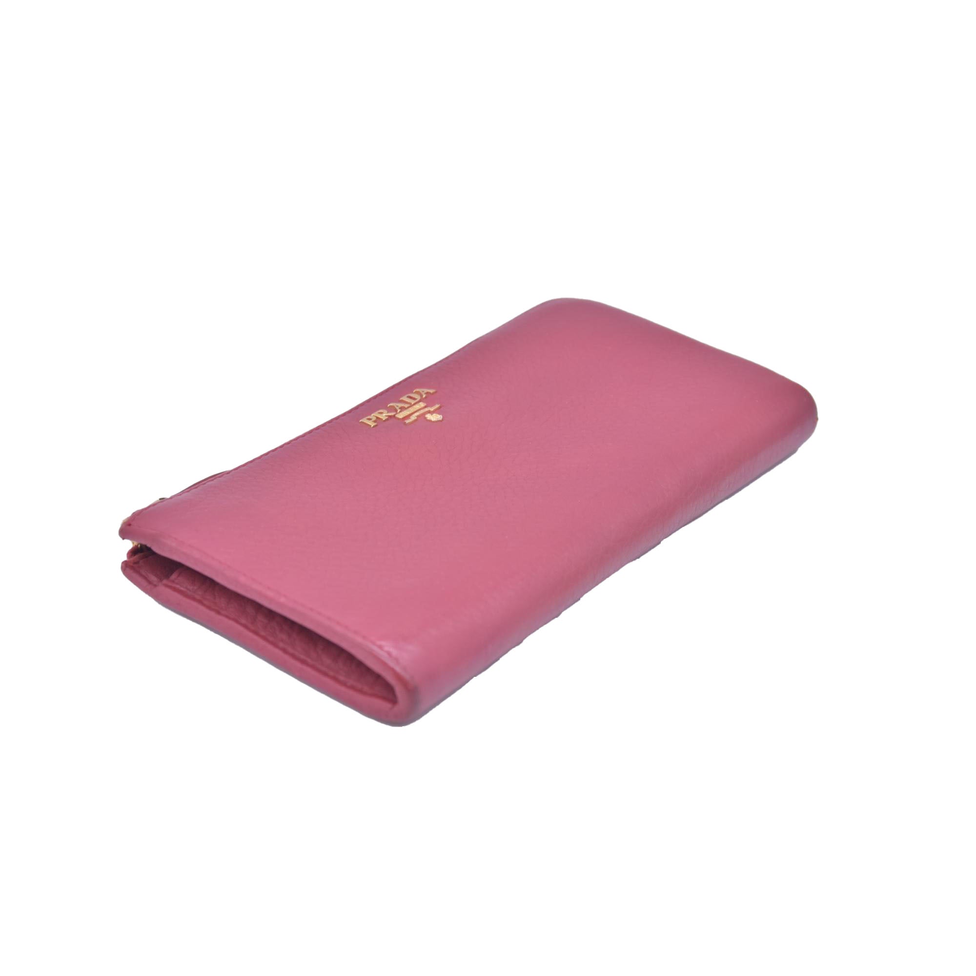 $680 PRADA Vitello Phenix L-Zip Continental Wallet Peonia CONSIGNMENT