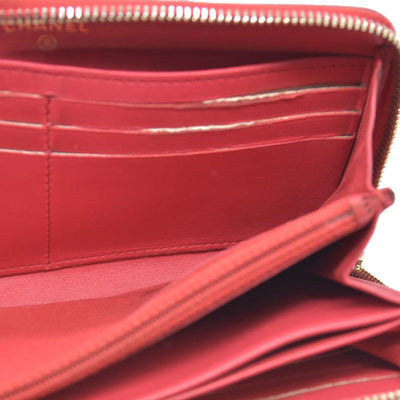 CHANEL Quilted Matelasse CC Logo Lambskin Zip Around Long Wallet Pink